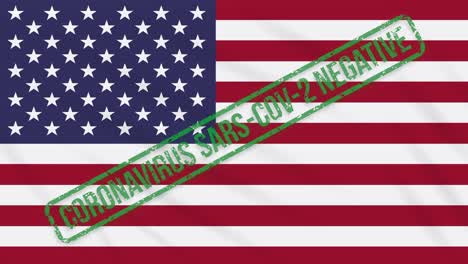 bandera de los estados unidos con un sello verde de libertad del coronavirus, bucle