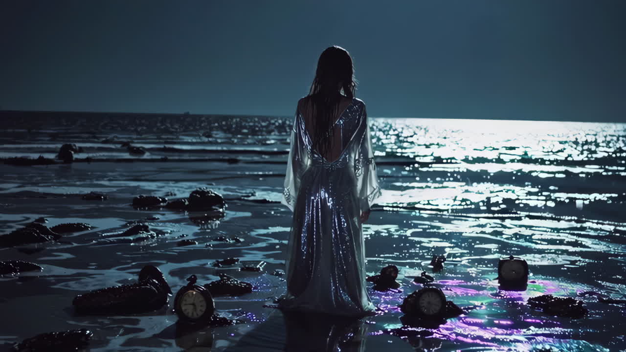 Woman on a Moonlight Beach