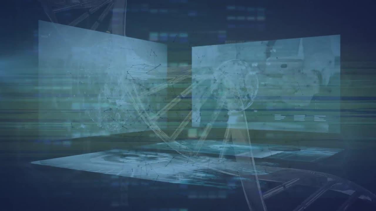 animación de interferencia sobre la hebra de adn y procesamiento de datos