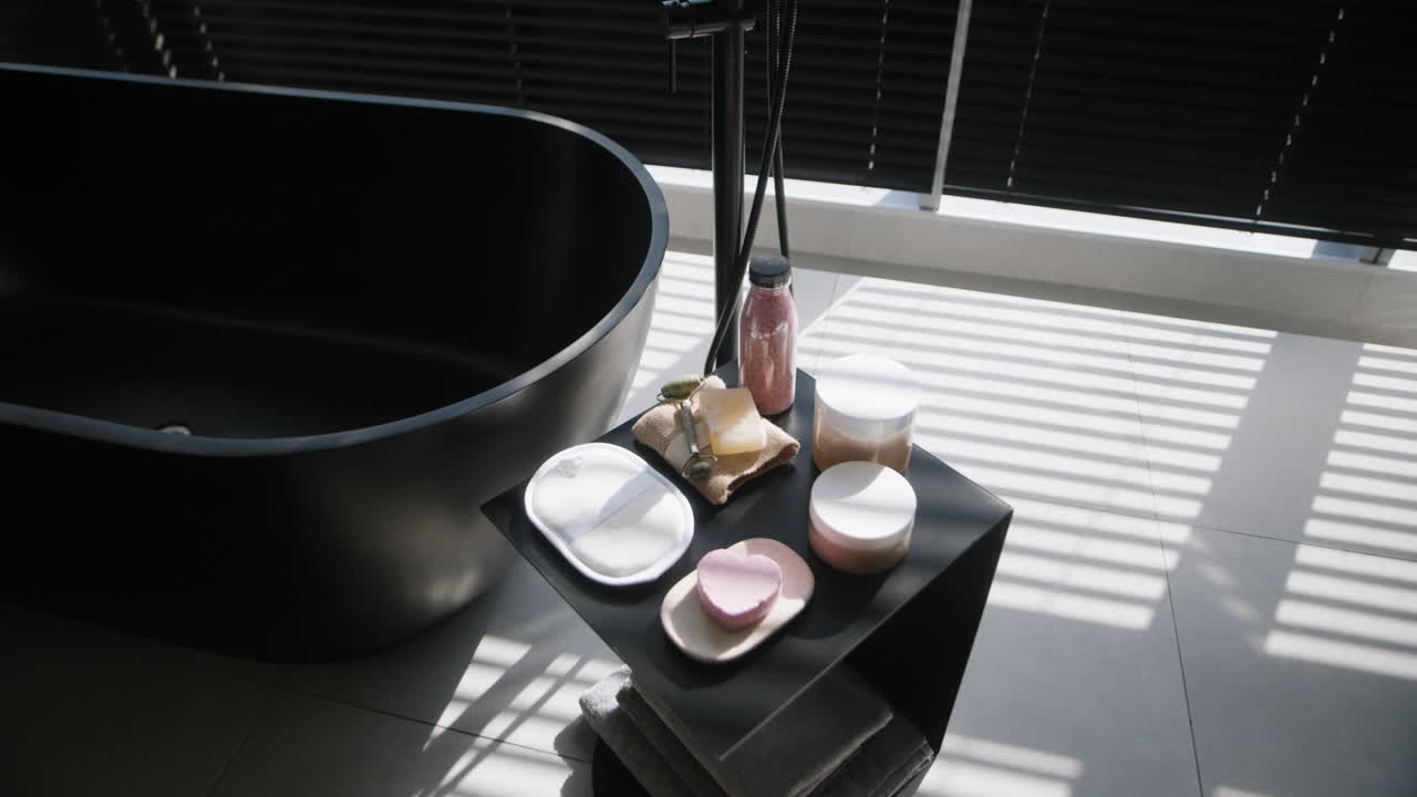 Modern Black Bathtub with Spa Accessories
