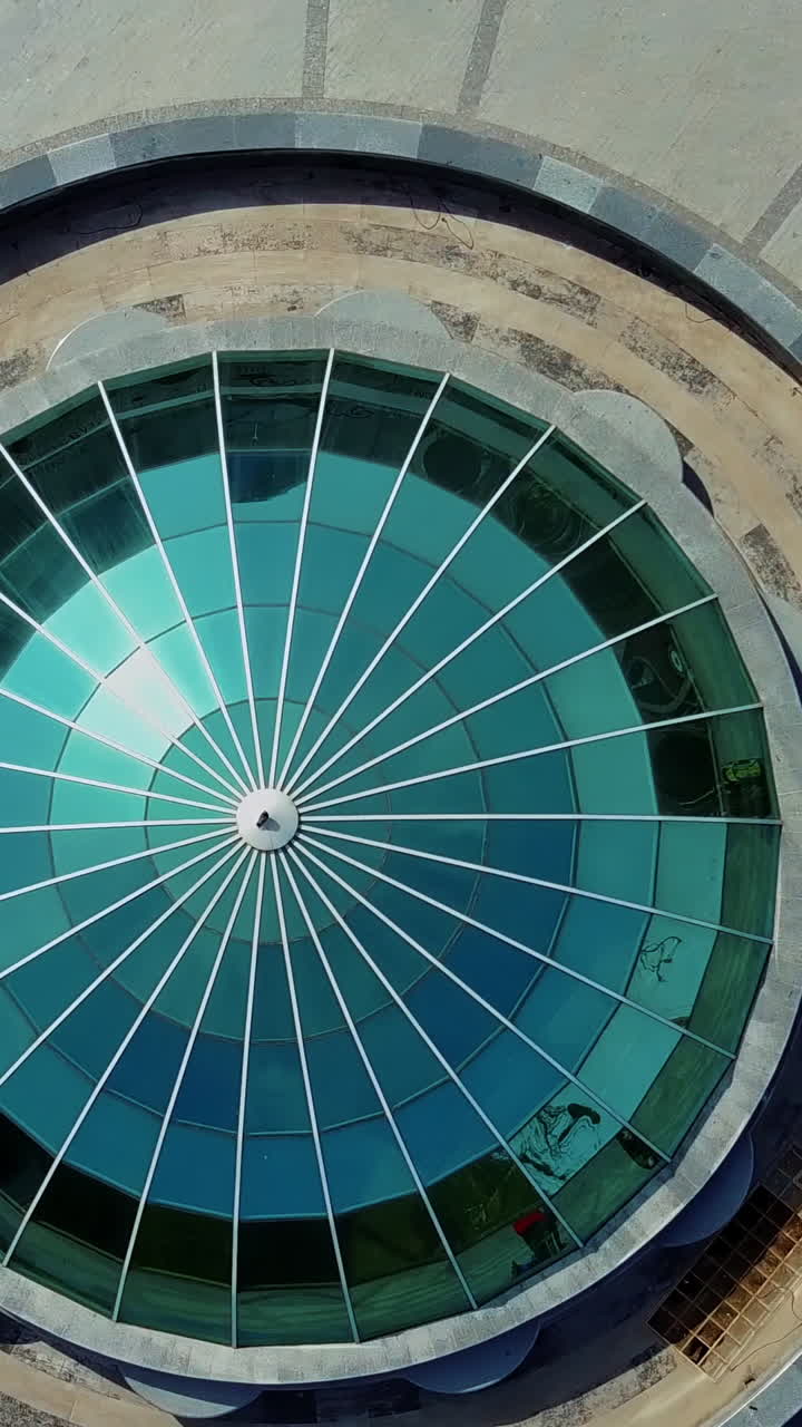 City architecture in park. Top drone view of city architecture