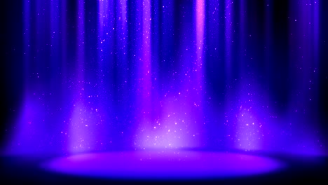 empty blue purple scene on glittering background, place lit by soft indigo spotlight, falling shiny sparkling particles. indigo background with soft glow, divine radiance. seamless loop