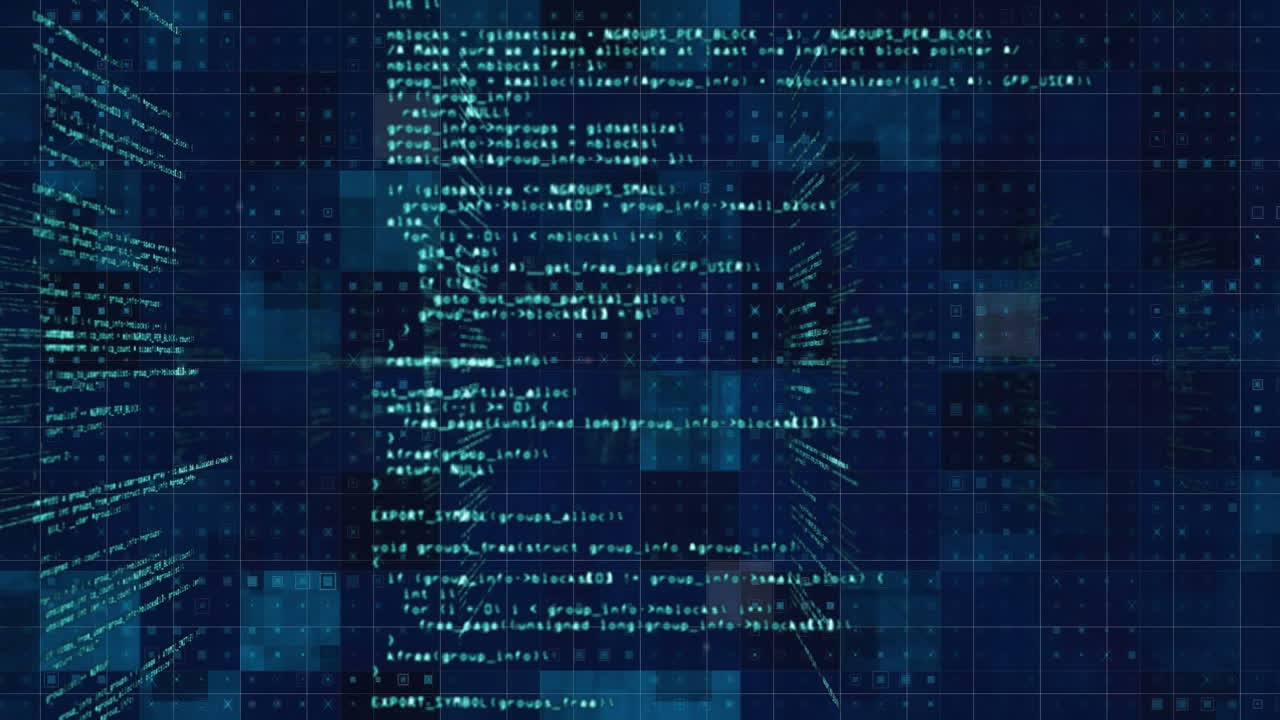 Animation of floating data and information over blue pixels