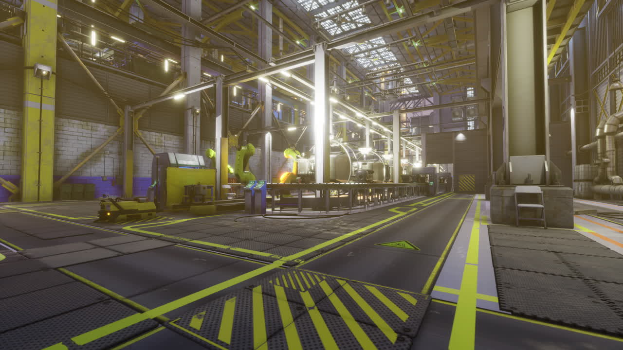 Brightly lit industrial space showcases advanced machinery and equipment