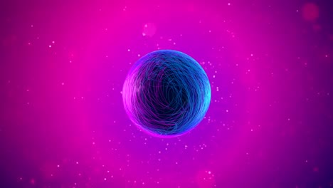 animadas bolas púrpuras y azules brillantes que giran hermosamente sobre un atractivo fondo púrpura brillante. 4k.