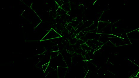 fondo geométrico verde abstracto con líneas y puntos móviles