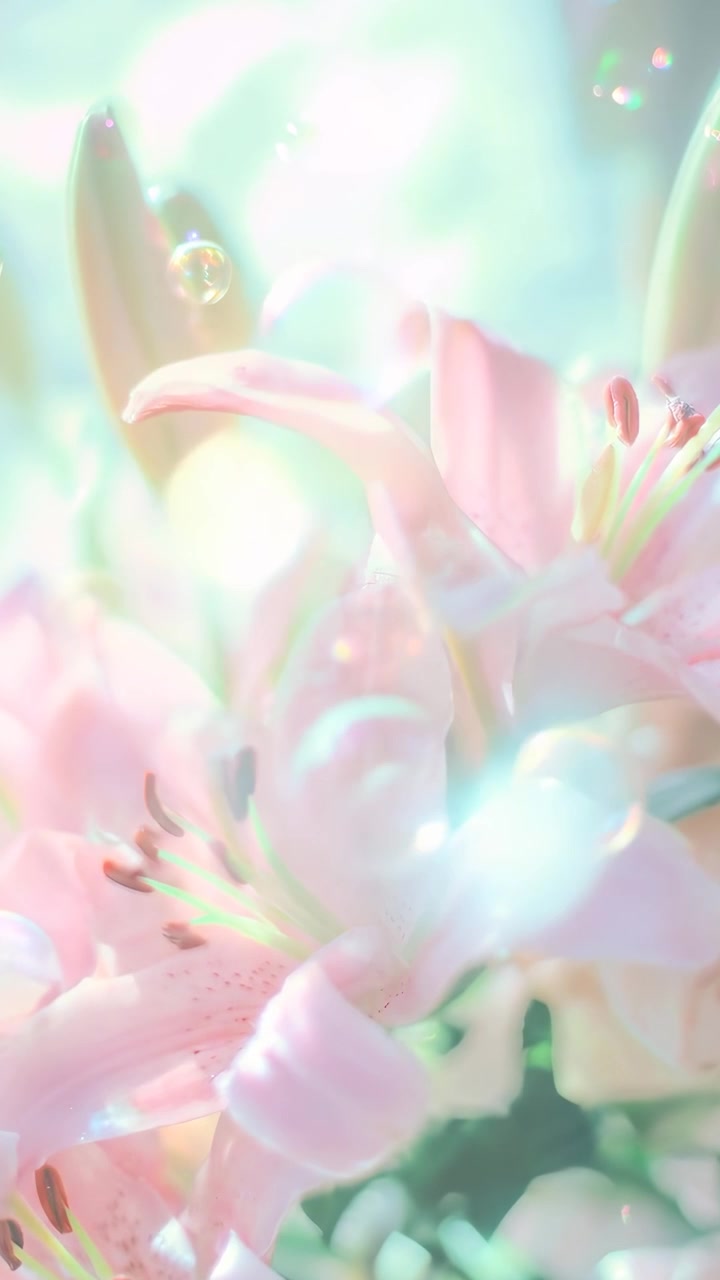 Fiori di giglio rosa tenue con bolle fluttuanti