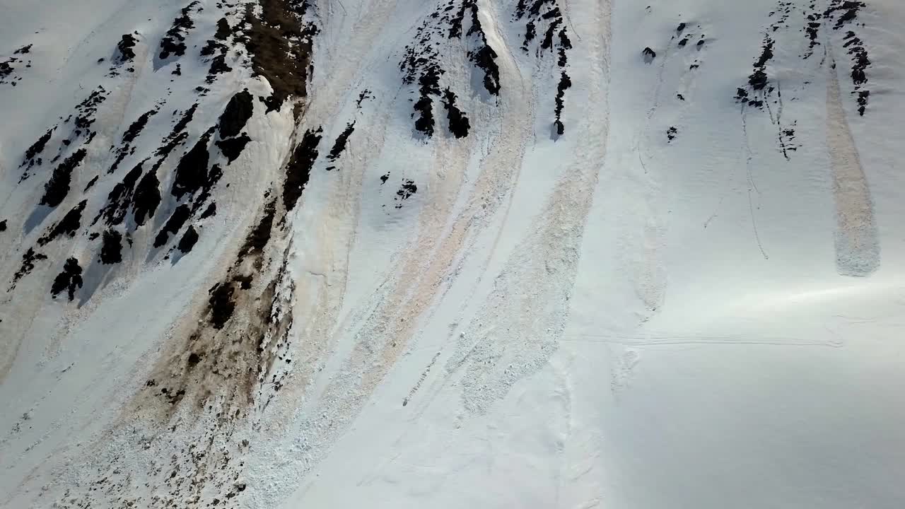 Aerial View of a Snow Avalanche on a Mountain