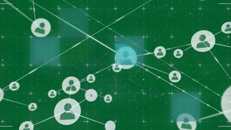 animation of a growing network of connected people icons in white on green