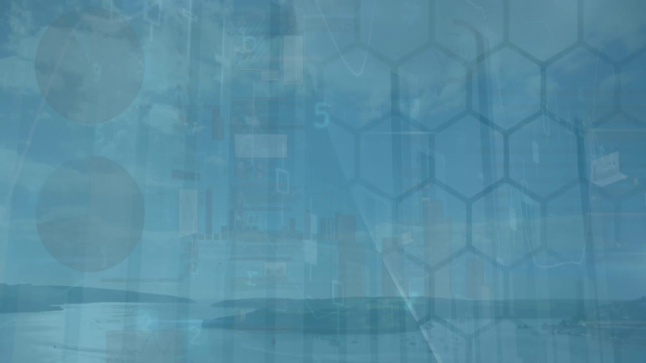 animación del procesamiento de datos financieros sobre hexágonos