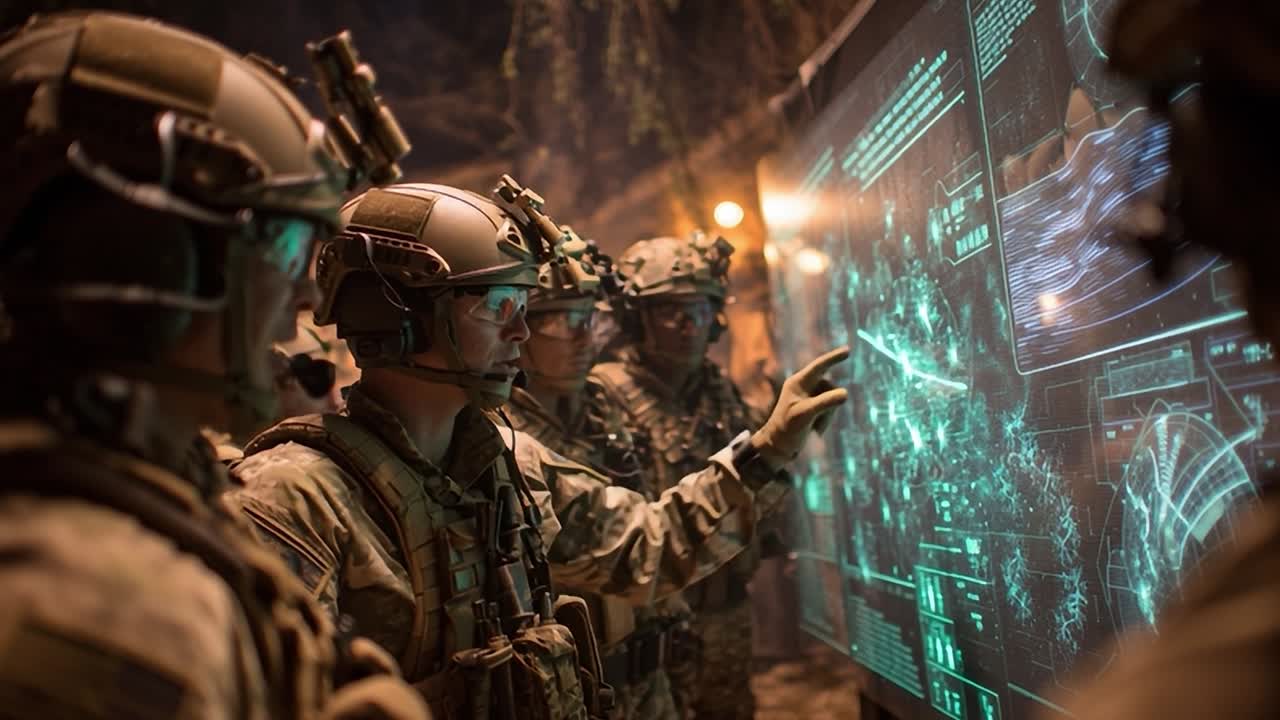 Personale militare alle prese con tecnologie avanzate in operazioni tattiche