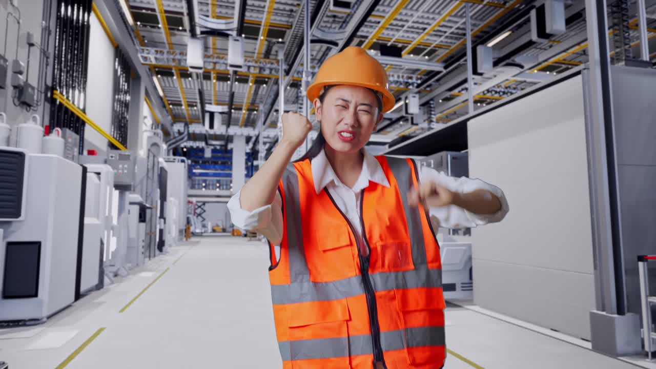 흥분 된 여성 공장 노동자