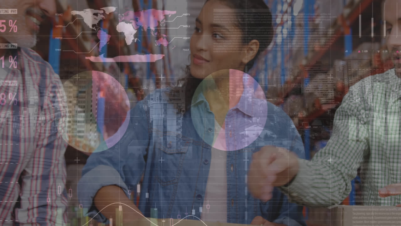 animación del procesamiento de datos sobre diversos voluntarios masculinos y femeninos abriendo la caja de donaciones