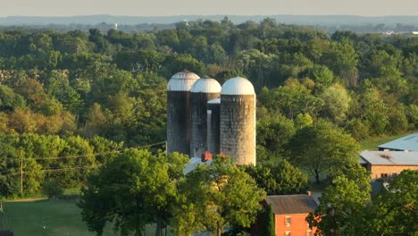 Silos-Im-Ländlichen-Raum-Der-USA-Inmitten-Bewaldeter-Wälder