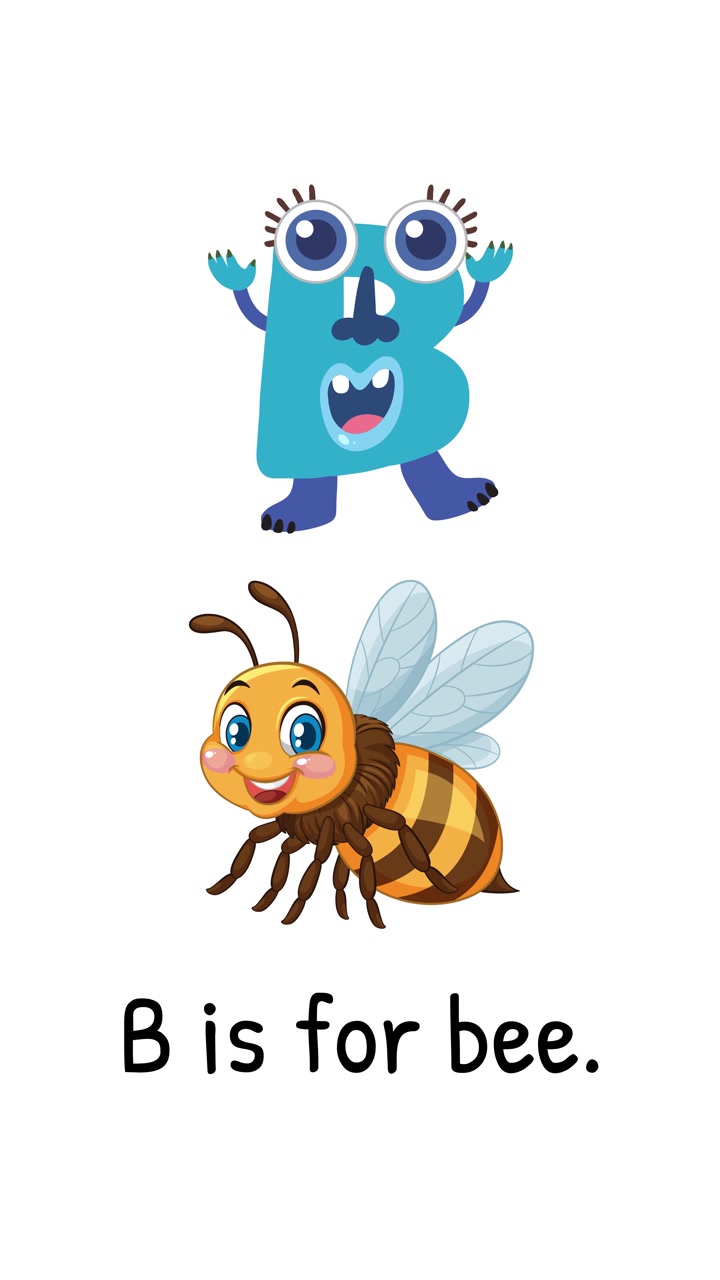 Legende animation med bogstavet 'B' og en bi, der fremhæver bogstavgenkendelse og sjov interaktion.