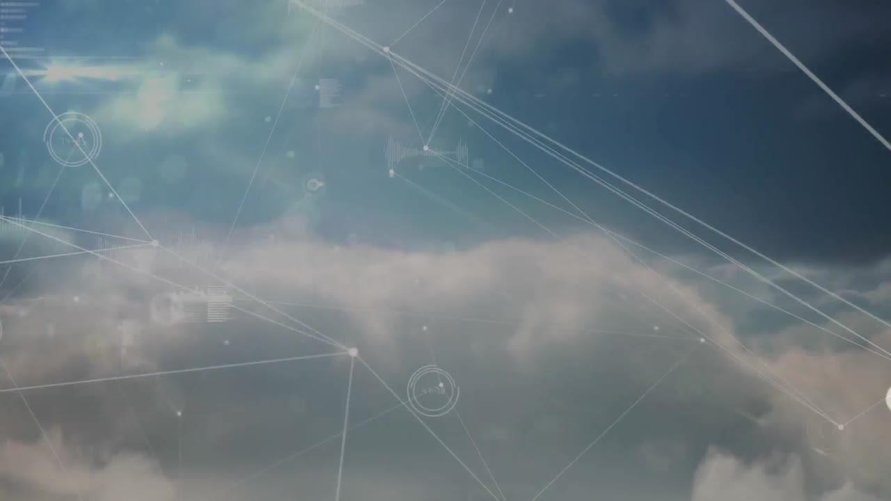 Animation of network of connections with statistics over clouds and sky