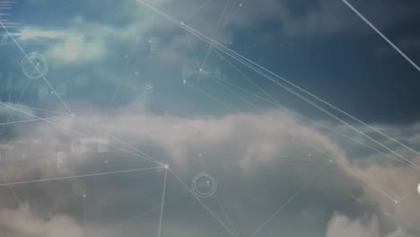 animation of network of connections with statistics over clouds and sky