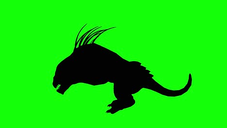 silhouette of a fantasy creature monster dog running on green screen, side view