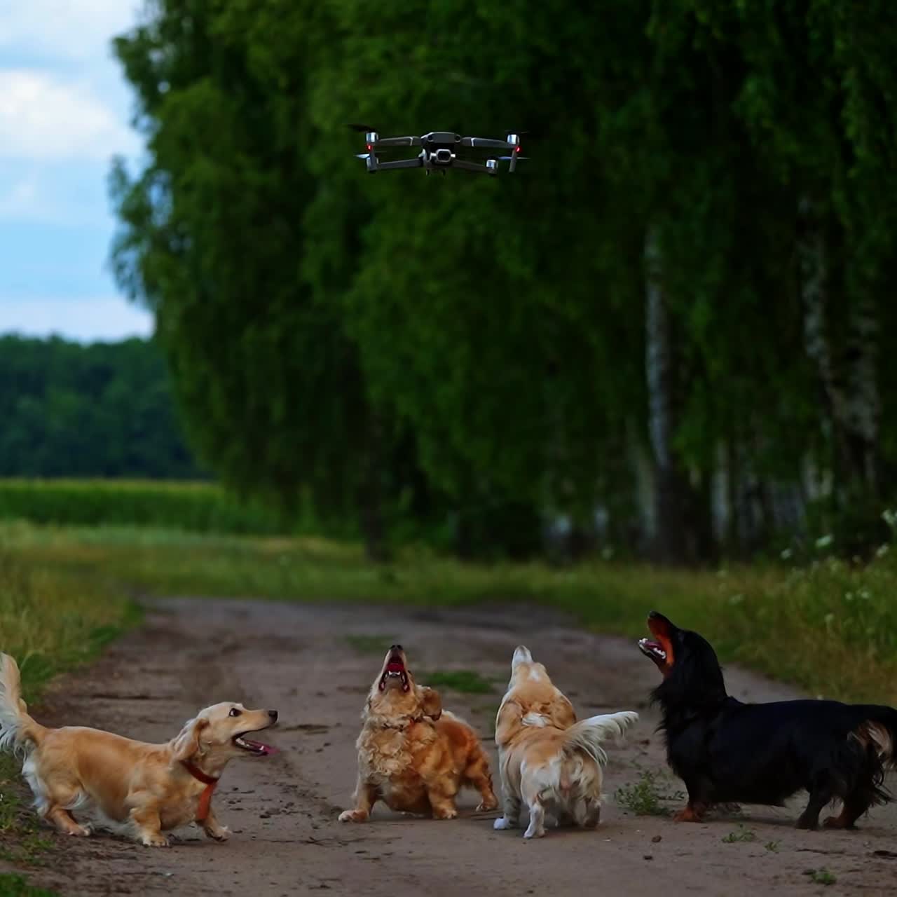 Cani che giocano con il drone