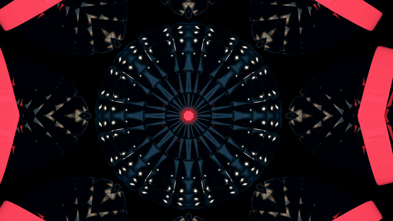 Plynulé abstraktní neonové zdobené dekorativní pozadí. 3D kaleidoskop nebo mandala