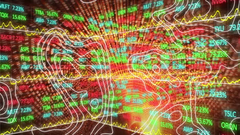 animation of financial data processing with white map lines and tunnel