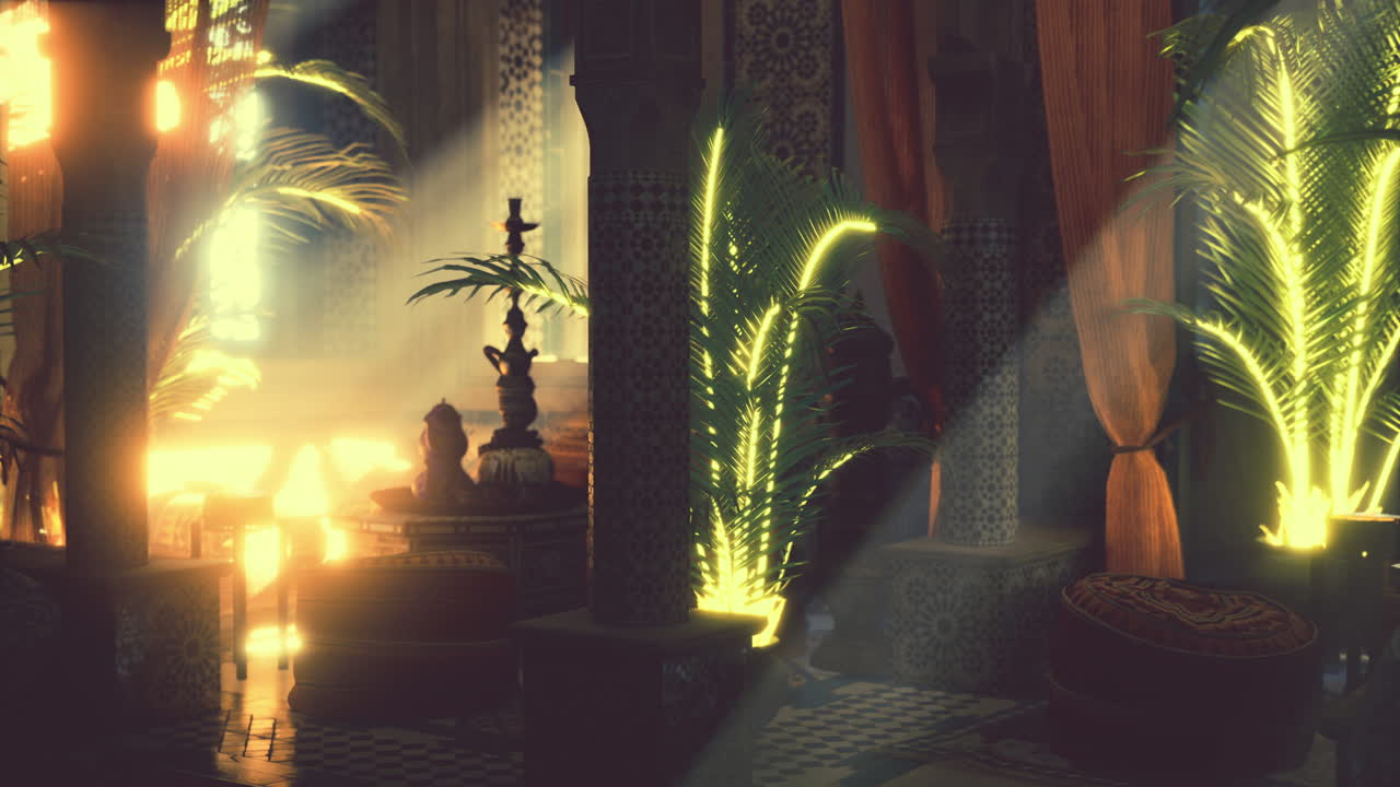 interior de um palácio marroquino iluminado pelo sol