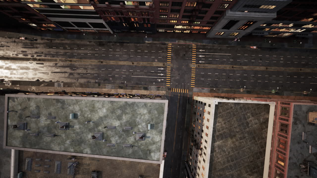 vista aérea de una calle de la ciudad por la noche