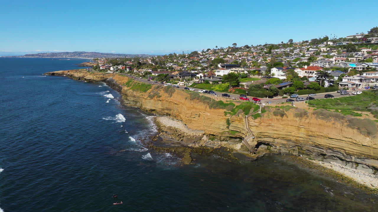 Rugged Shoreline Of Sunset Cliffs Boulevard Viewpoint In San Diego, California, United States. Aerial Drone Shot