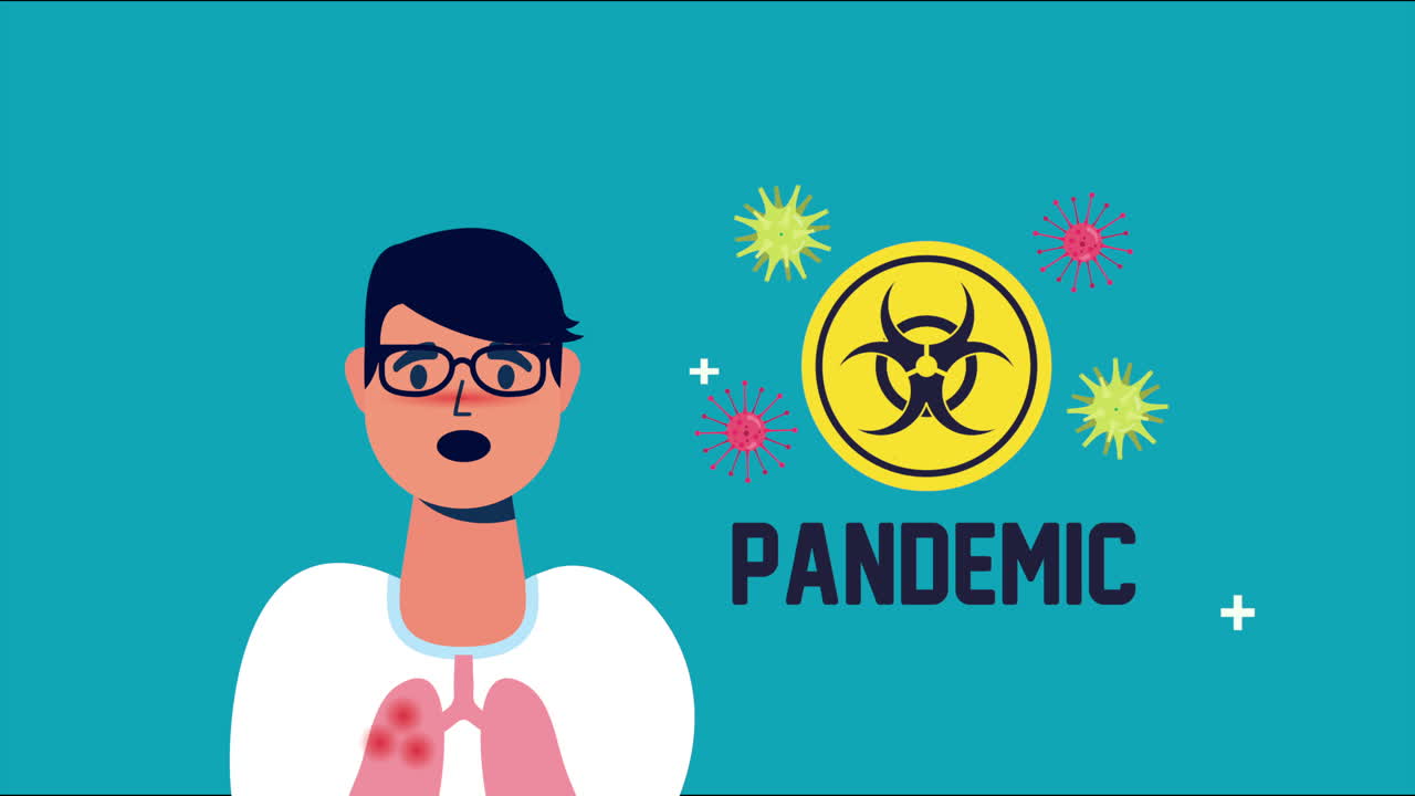 증상과 코비드-19 입자를 가진 아픈 사람