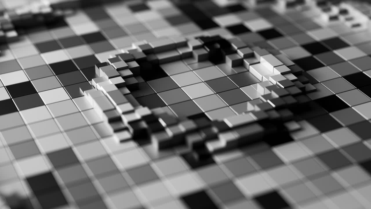 Grayscale Pixelated Circular Pattern Looping 3D Background. 3D rendering