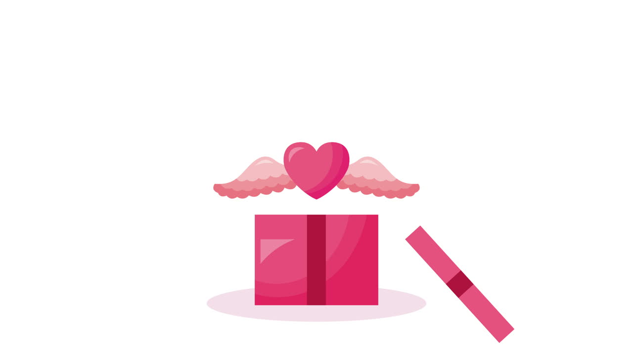 발렌타인 데이 애니메이션 카드와 심장 비행