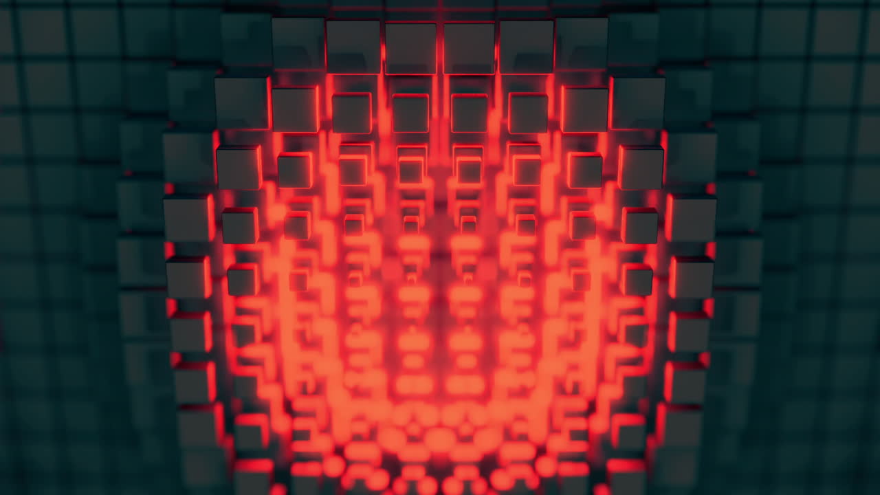 patrón geométrico abstracto con cubos rojos brillantes