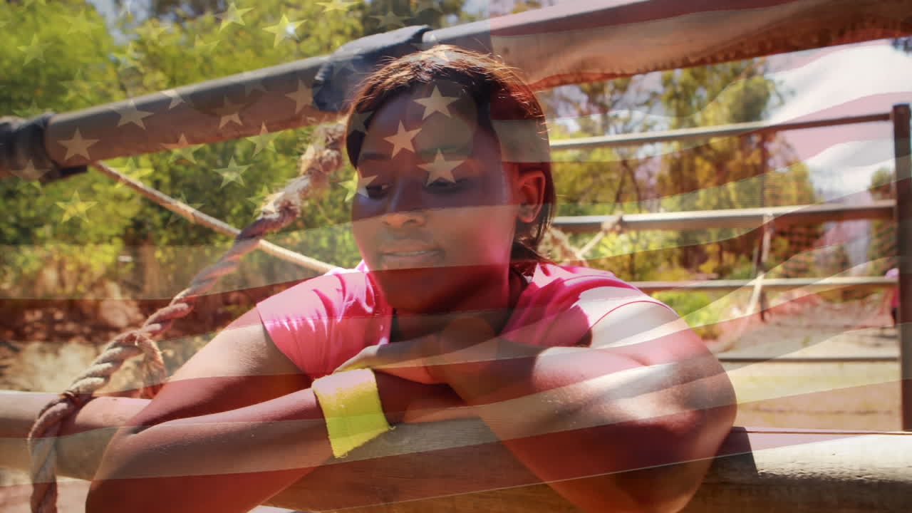 mujer descansando después de un cruce de cuerda