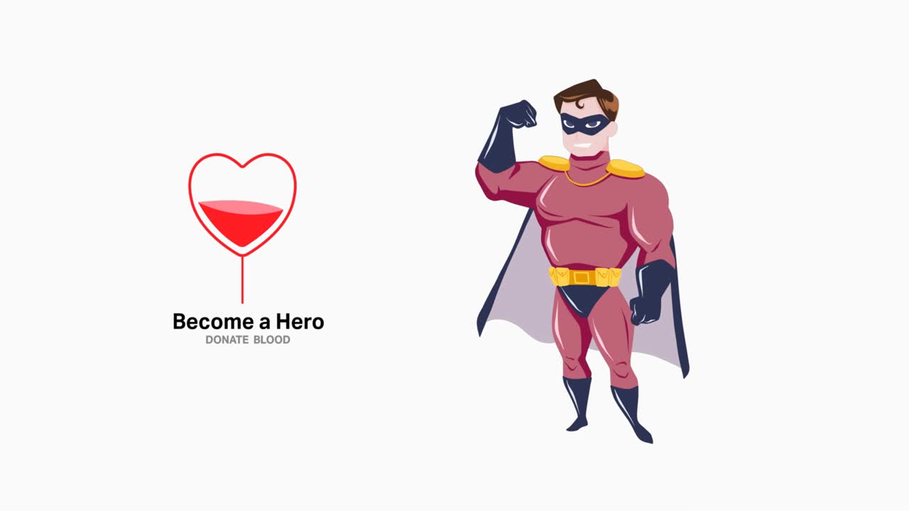 ⁇ 색 배경의 의료 아이콘 위에 영웅이 되는 애니메이션