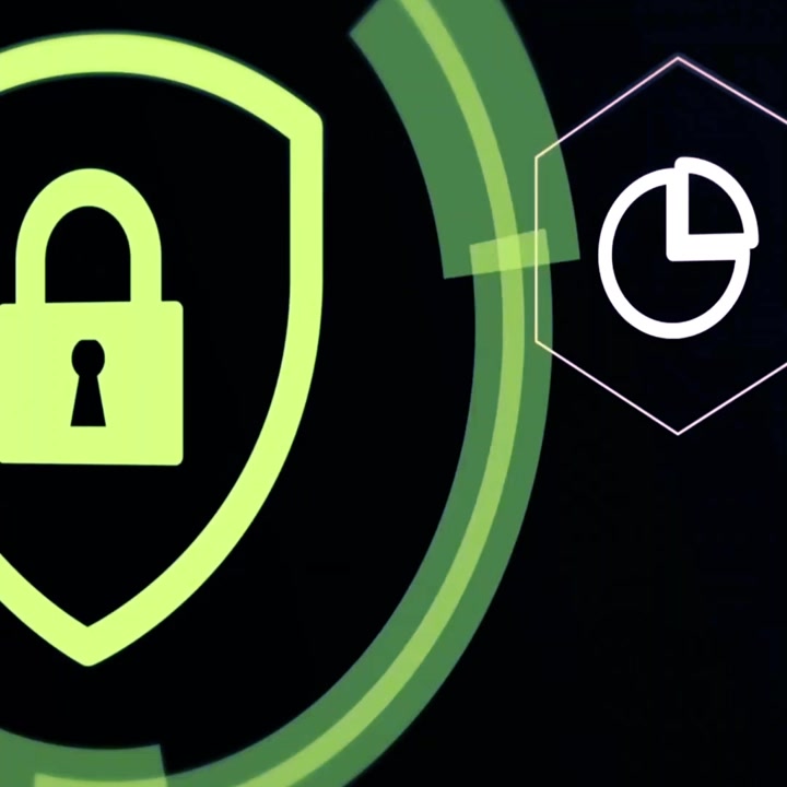 Animated Digital Security Shield with Data Analytics Icons