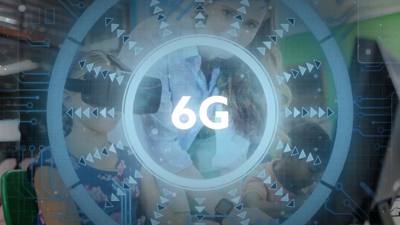 animación de 6g de procesamiento de texto y datos sobre el maestro y la escolar usando computadora y vr