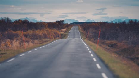 a narrow asphalt road in the autumn tundra landscape