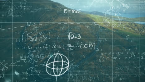 ecuaciones y fórmulas matemáticas animación sobre el paisaje montañoso