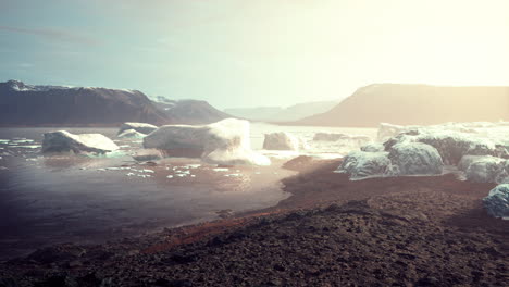 Blue-icebergs-of-Antarctica-with-frozen-and-snow-covered-Antarctic-scenery