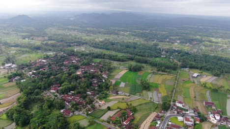 Kleine-Gemeinde-In-Der-Weiten-Landschaft-Von-Zentral-Java,-Drohnenaufnahme-Aus-Der-Luft