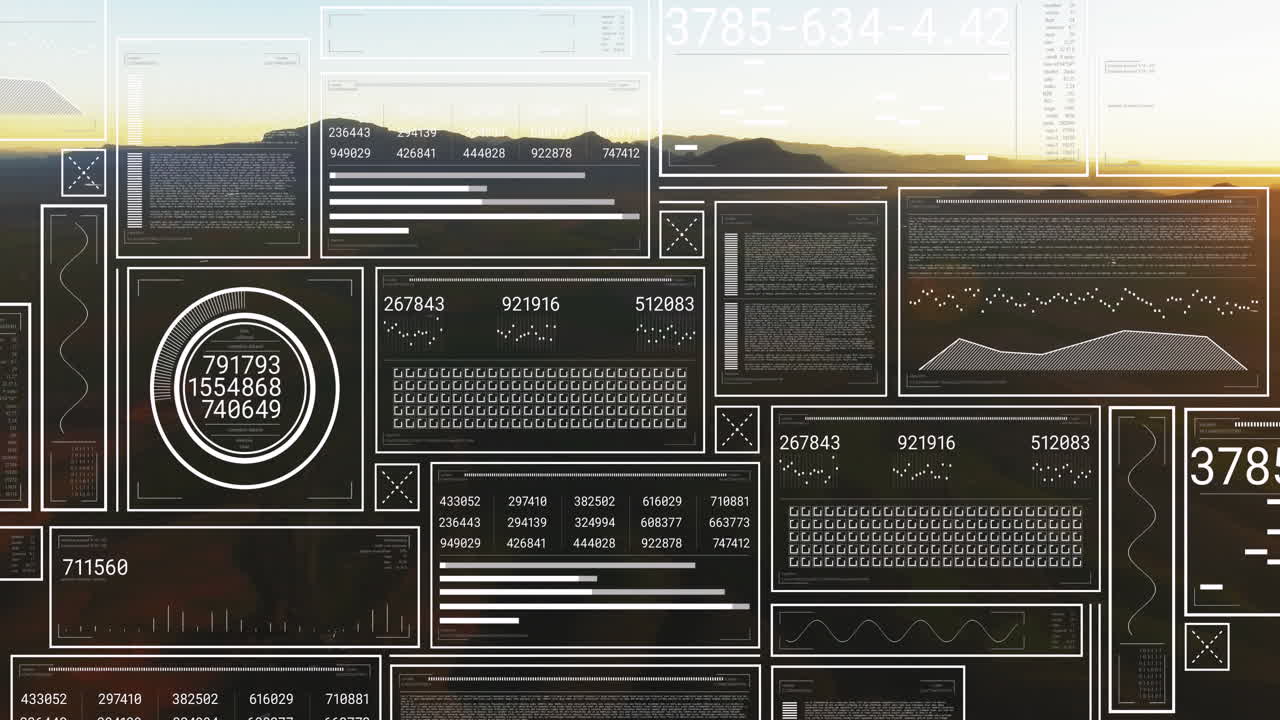 Animation of data processing over landscape background