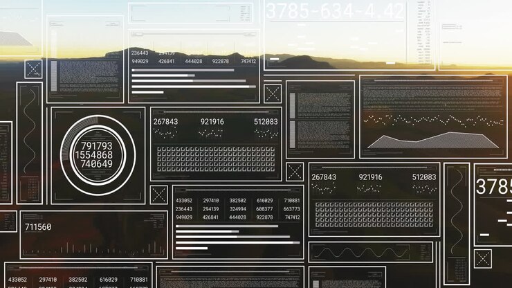 Animation of data processing over landscape background