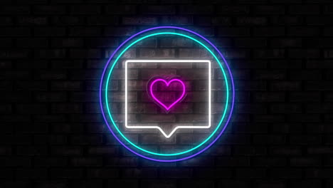 mensaje iluminado con un letrero de neón de amor en un fondo de pared de ladrillo negro
