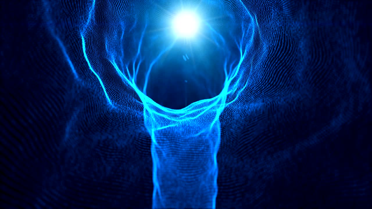 fondo de movimiento sin costuras de partículas de túnel azul de introducción de 4k