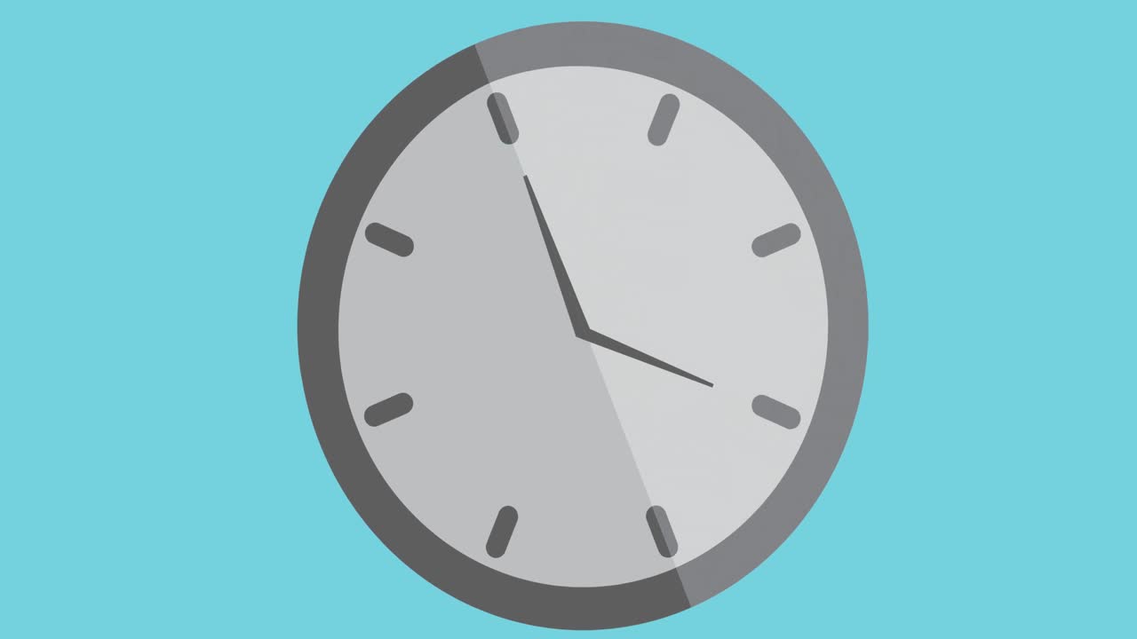 Animation of clock digital icon on blue background