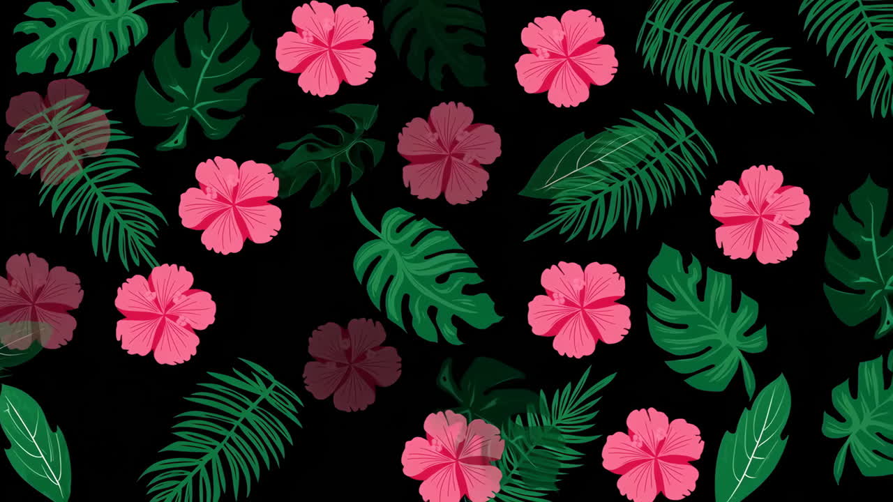 Hibiscus and Tropical Leaves Pattern