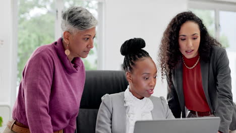 laptop, coaching and teamwork with business people