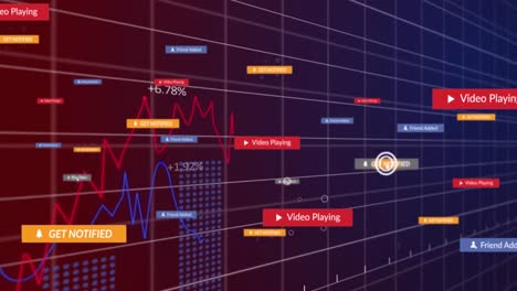 Animation-Mehrerer-Diagramme-Und-Mehrerer-Benachrichtigungsleisten-Auf-Schwarzem-Hintergrund