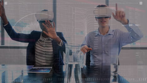using animation, business professionals with vr headsets in office environment