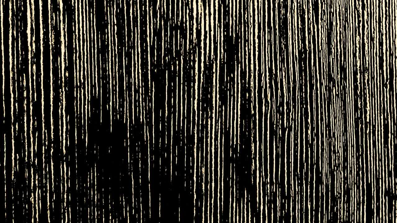 Abstract vertical golden lines looking like wooden texture, stop motion and seamless loop. Animation. Narrow golden strings moving on black background